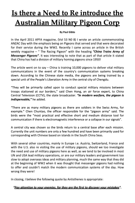 Is there a Need to Reintroduction an Australian Military Pigeon Corp